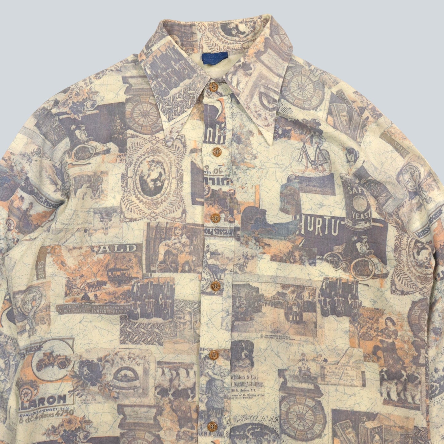 70s Sears Jeans Joint "All-over Advertising Print Shirt" / Made in USA