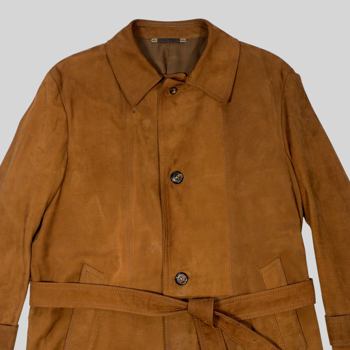 90s Cowhide Suede Belted Coat