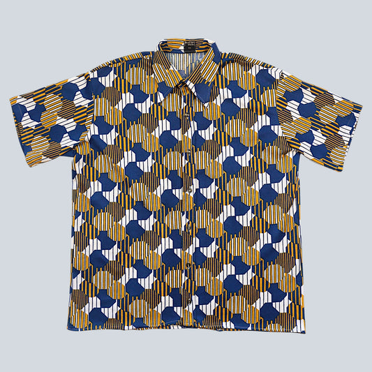 70's Geometric Pattern Short Sleeve Jersey Shirt / Made in WEST GERMANY