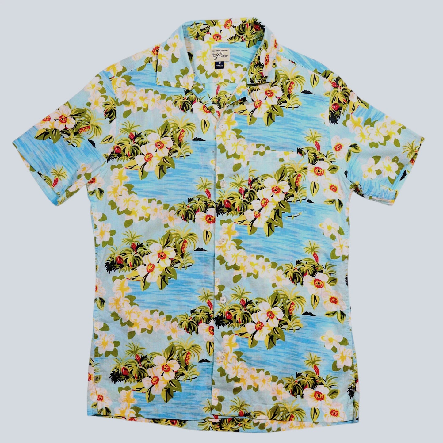 00's "Sewn for J.Crew" Tropical Floral Open Collar Shirt