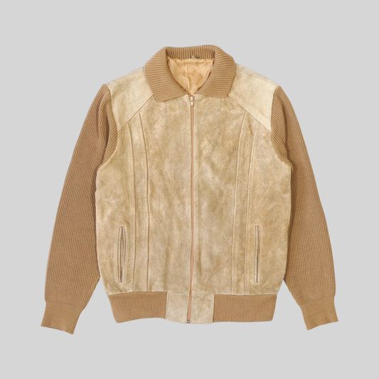 80s–90s Cowhide Suede Knit Sleeve Jacket