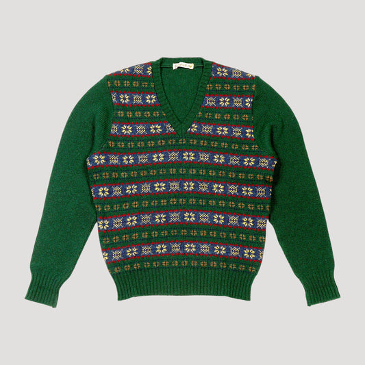 80s-90s Fair Isle V-Neck Sweater / Made in SCOTLAND