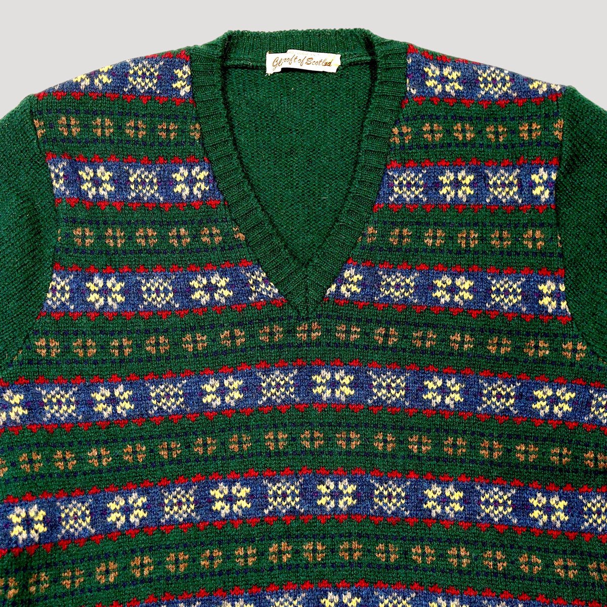 80s-90s Fair Isle V-Neck Sweater / Made in SCOTLAND
